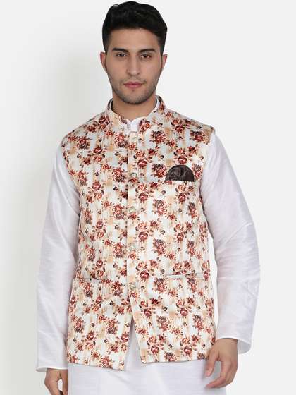 Armaan Ethnic Printed Satin Nehru Jacket