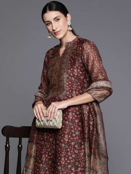Varanga Women Floral
                        Printed Regular Chanderi Silk Kurta with
                        Trousers & With Dupatta