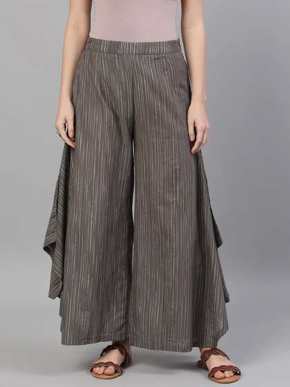 AKS Striped Flared Cotton Palazzos