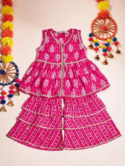 StyloBug Girls Ethnic
                    Motifs Printed Empire A-Line Kurti With Sharara