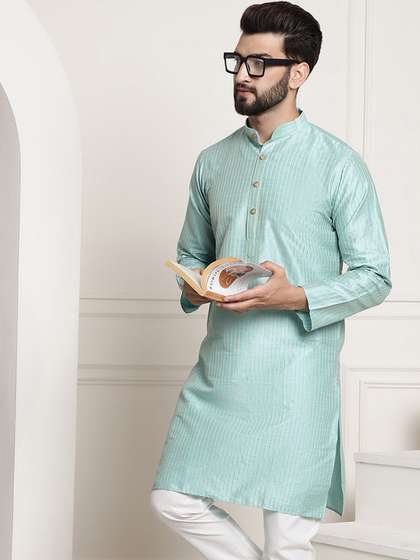 SOJANYA Striped Band Collar Kurta