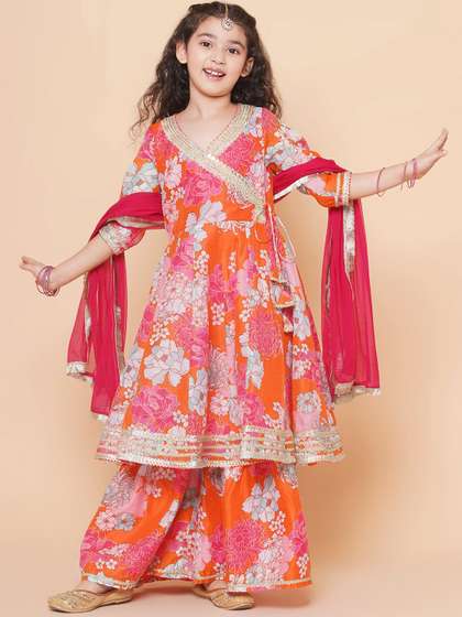 Bitiya by Bhama Girls
                      Floral Printed Angrakha Gotta Patti Kurta with
                      Sharara & Dupatta