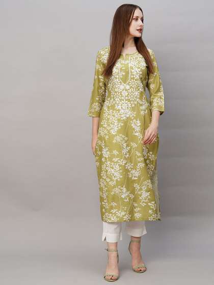 GoSriKi Floral Embroidered Thread Work Regular Republic Day Republic Day Kurta
