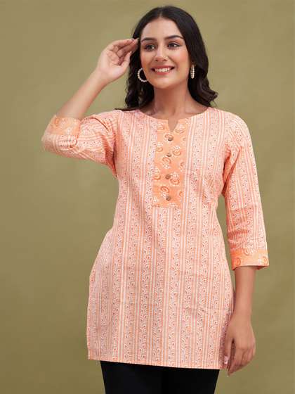 FERANOID Floral
                        Printed Round Neck Pure Cotton Straight Kurti