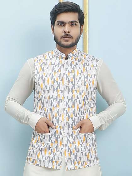 See Designs Printed Slim-Fit Nehru Jackets
