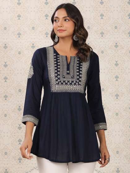 Ode by House of Pataudi Sequinned A-Line Short Kurtis