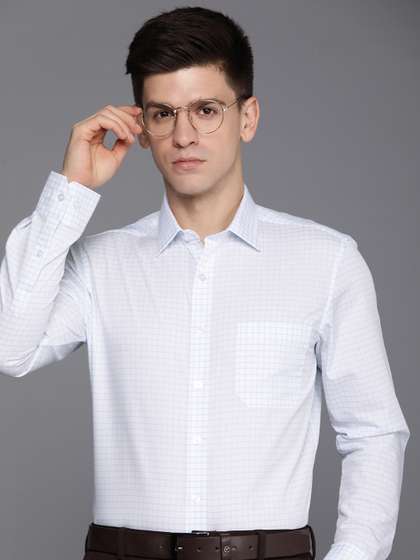 Louis Philippe Slim Fit Grid Tattersall Checks Pure Cotton Formal Shirt