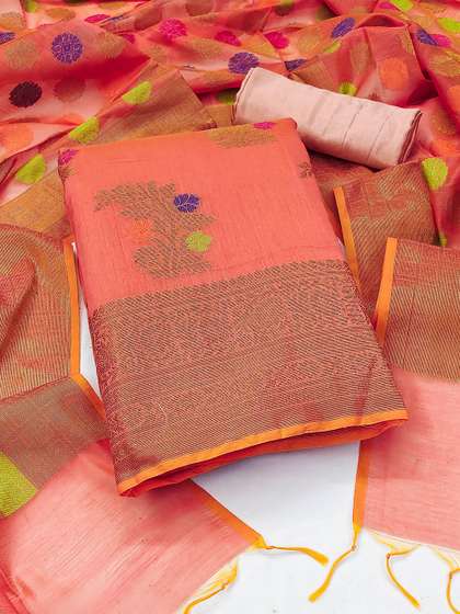 KALINI Floral
                          Woven Design Zari Unstitched Dress Material