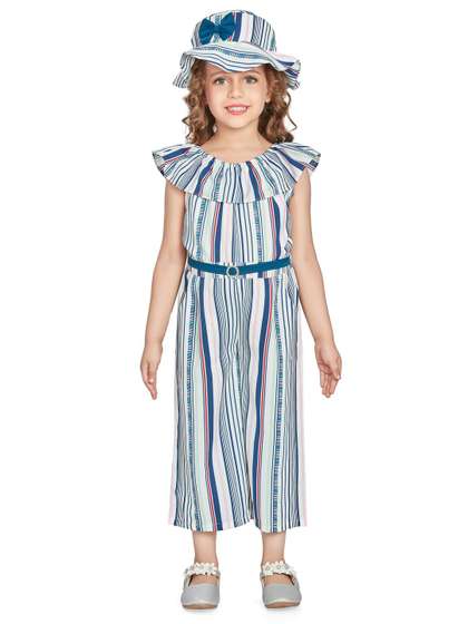 Peppermint Girls Striped
                    Printed Waist Tie-Ups Basic Cotton Jumpsuit