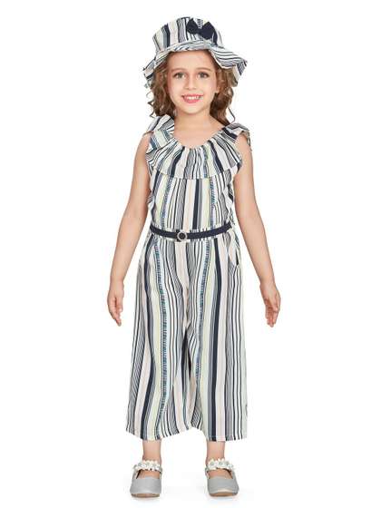 Peppermint Girls Striped
                    Waist Tie-Ups Cotton Basic Jumpsuit