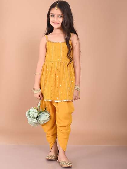 LilPicks Girls Ethnic
                      Motifs Embroidered Sequinned Kurta With Dhoti
                      Pants