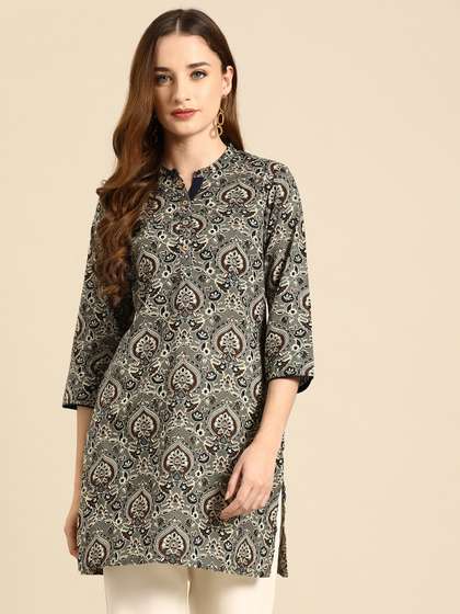 Anouk X fwd Floral Printed Mandarin Collar Pure Cotton Short Kurti