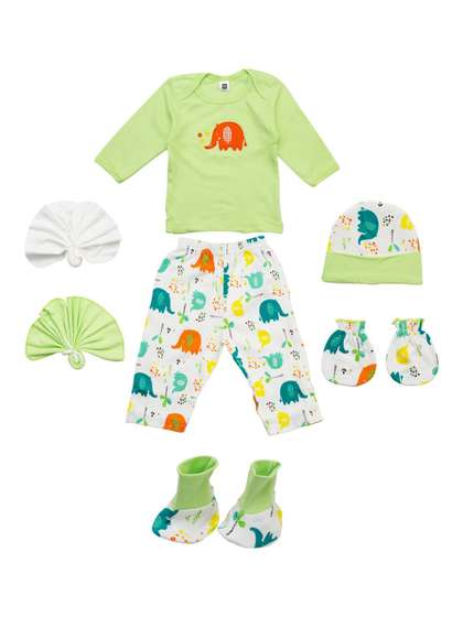 MeeMee Infants Pack Of 7
                    Printed Pure Cotton Baby Apparel Gift Set