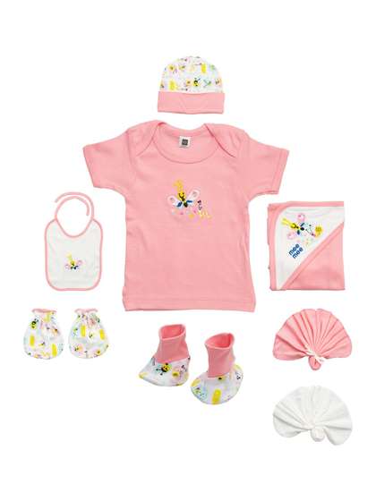 MeeMee Infants Pack Of 8
                    Printed Pure Cotton Baby Apparel Gift Set