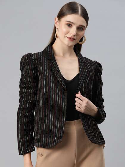 Cottinfab Striped
                        Open Front Jacket with Embroidered Detail