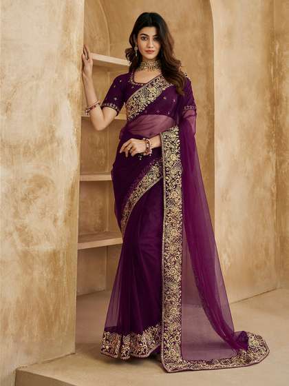 Inddus Embroidered Detailed Net Saree