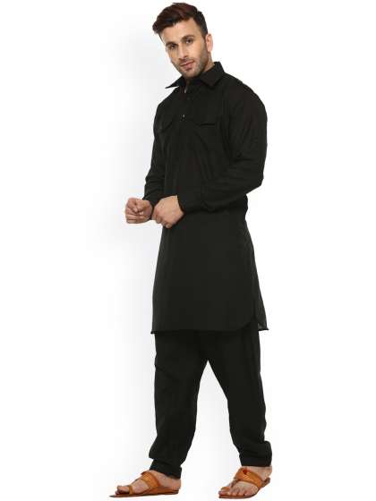 Hangup Men Black Solid Pathani Kurta