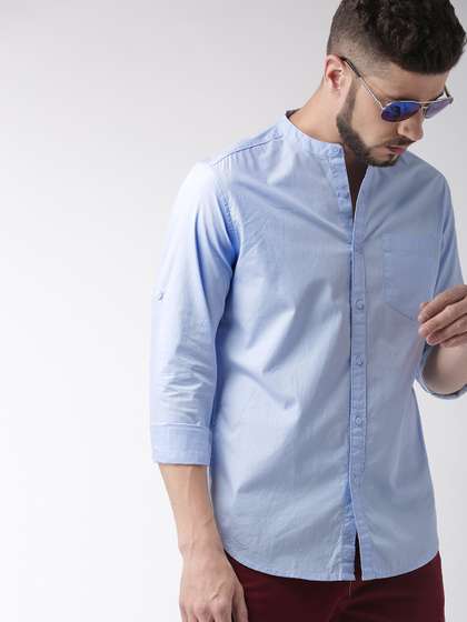 HIGHLANDER Men Satin
                        Blue Slim Fit Casual Shirt