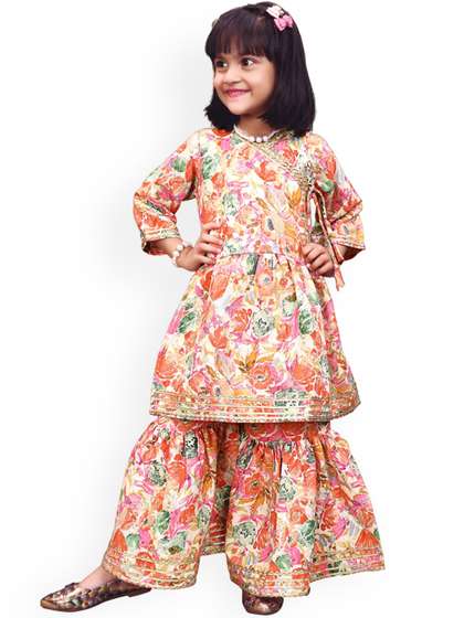 BAESD Girls Floral
                    Printed Angrakha Anarkali Kurta With Sharara