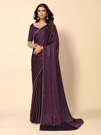 HERE&NOW Beads
                        & Stones Satin Saree With Blouse Piece
