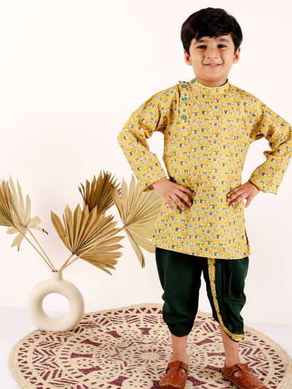 Superminis Boys Ethnic
                    Motifs Printed Band Collar Kurta With Dhoti Pants