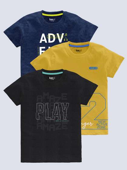 BAESD Boys Pack of 3 Typography Printed T-shirts