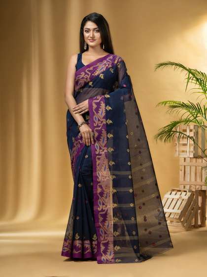 DESH BIDESH Ethnic
                        Motifs Woven Design Pure Cotton Taant Saree