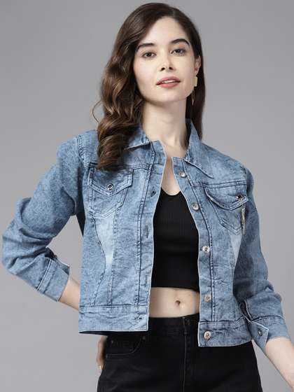 BAESD Spread Collar
                        Washed Crop Denim Jacket