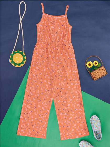 Pantaloons Junior Girls
                    Floral Printed Shoulder Straps Cotton Basic Jumsuit