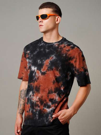 Bewakoof Tie and Dye Printed Drop-Shoulder Pure Cotton Oversized T-shirt