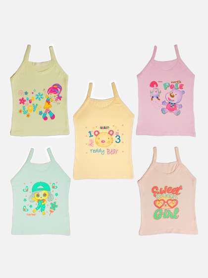 SKY HEIGHTS Girls Pack
                    Of 5 Printed Pure Cotton Camisoles