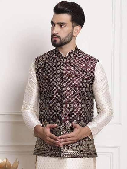 SOJANYA Men
                          Embroidered Mandarin Collar Nehru Jacket