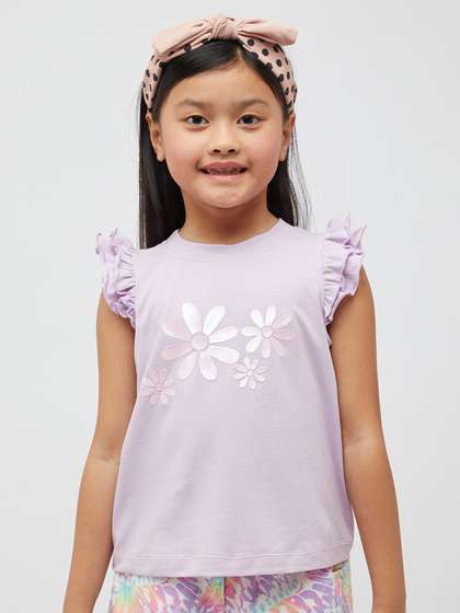 One Friday Girls Floral
                    Printed Flutter Sleeve Cotton Top