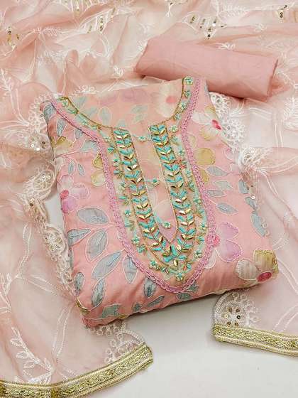 KALINI Floral Embroidered Beads and Stones Organza Unstitched Dress Material
