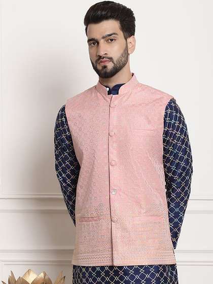 SOJANYA Mandarin
                        Collar Woven Design Jacquard Nehru Jackets