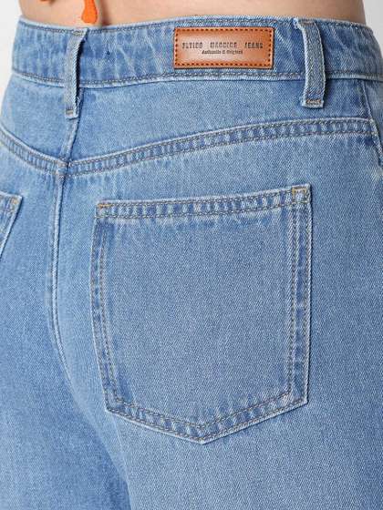 Flying Machine Women Wide Leg High-Rise Slash Knee Light Fade Jeans
