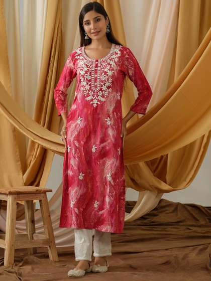Sangria Abstract
                        Printed and Embroidered Straight Kurta