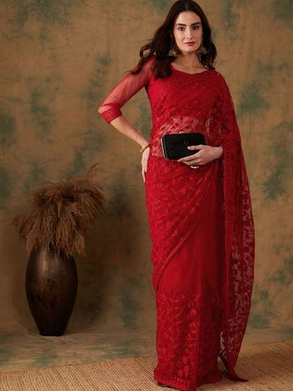 Sangria Embroidered
                        Net Sarees