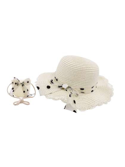 JENNA Girls Polka Dot
                    Self Design Bow Sun Hat & Sling Bag