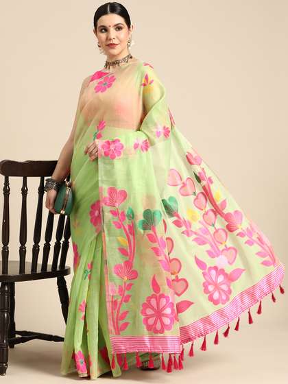 Silk Land Floral
                          Phulkari Cotton Jamdani Saree