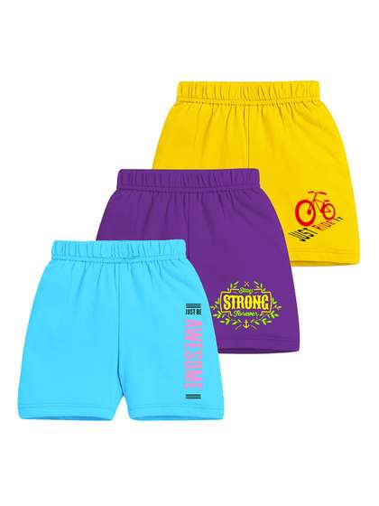 MIST N FOGG Pack Of 3
                    Unisex Typography Printed Cotton Regular Shorts