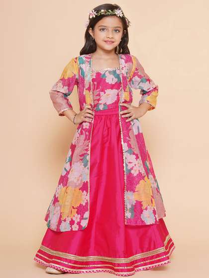 Bitiya by Bhama
                        Girls Floral Printed Ready to Wear Lehenga &
                        Blouse With Shrug