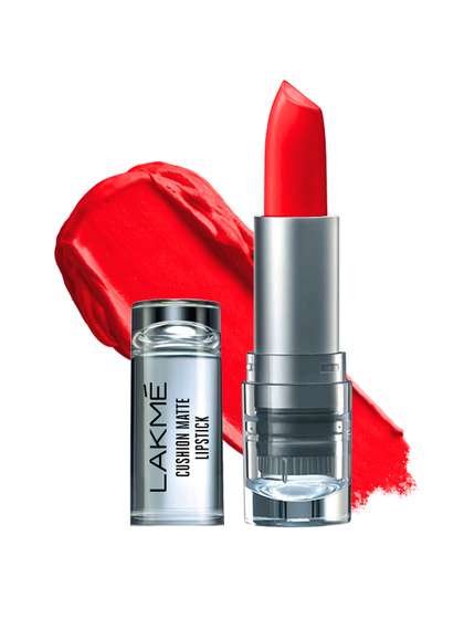 Lakme Cushion
                          Matte Long Lasting Lipstick With French Rose
                          Oil Ext 4.5g - Red Bomb Shell