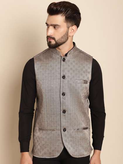 even Checked Woven Nehru Jacket