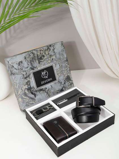 ZEVORA Men Leather
                      Belt, Wallet, Keychain and Pen Gift Set