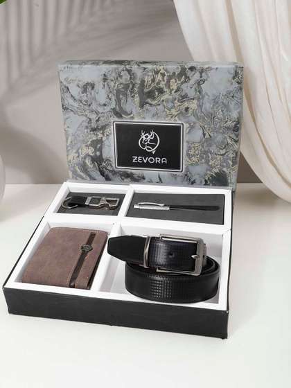 ZEVORA Men Leather
                      Belt, Wallet, Keychain and Pen Gift Set