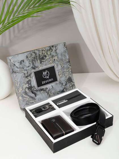 ZEVORA Men Leather
                      Belt, Wallet, Keychain and Pen Gift Set