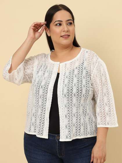UnaOne Plus Size
                        Self Design Open Front Cotton Shrug