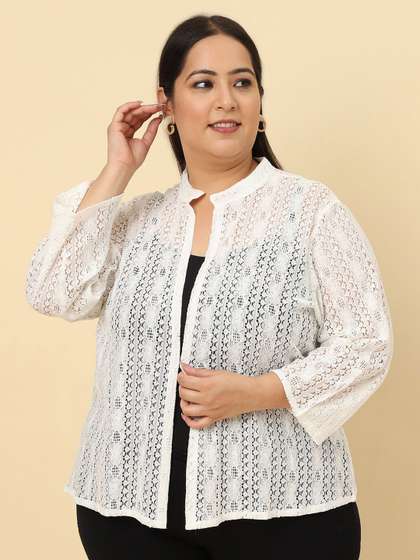 UnaOne Plus Size
                        Self Design Open Front Cotton Shrug