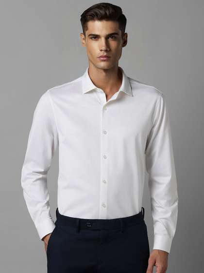 Louis Philippe Slim Fit Spread Collar Pure Cotton Formal Shirt